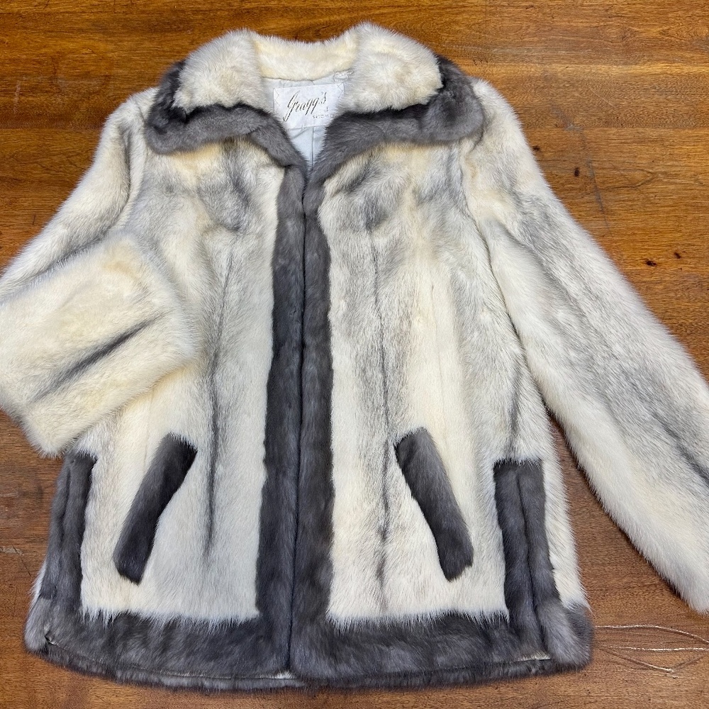 Vintage 1960's 60's White / Gray Mink Coat / Jacket / Convertible Vest S M